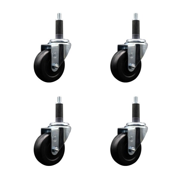 3.5'' Hard Rubber Wheel Swivel 1'' Expanding Stem Caster, 4PK